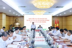 Đoàn Tiểu ban Văn kiện Đại hội XIV của Đảng làm việc với Ban cán sự đảng Bộ Tài nguyên và Môi trường. (Ảnh: Phương Hoa/TTXVN)