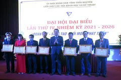 Ông Dương Văn Lượng trao Bằng khen cho các cá nhân thuộc Liên hiệp các hội khoa học và kỹ thuật Thái Nguyên. (Ảnh: Trần Trang/TTXVN)