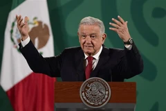 Tổng thống Mexico Andres Manuel Lopez Obrador trong cuộc họp báo tại Mexico City, ngày 8/10/2021. (Ảnh: AFP/TTXVN)