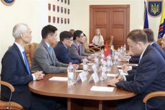 Đại sứ Nguyễn Hồng Thạch và đoàn công tác làm việc với lãnh đạo tỉnh Odessa (Ukraine), hồi tháng 6/2021. (Ảnh: TTXVN)