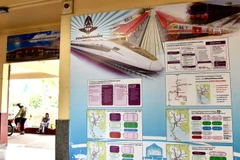 Biển quảng cáo tuyến đường sắt cao tốc tại ga Nakhon Ratchasima của Đường sắt Thái Lan. (Nguồn: CNN)