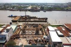 Thi công cầu Trần Hoàng Na tại Cần Thơ. (Nguồn: baocantho.com.vn)