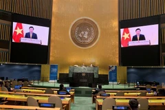 Bài phát biểu ghi hình của Phó Thủ tướng Phạm Bình Minh tại Cuộc họp cấp cao của Đại hội đồng Liên hợp quốc. (Ảnh: TTXVN)