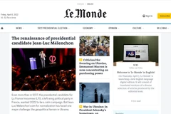 Giao diện trang chủ bản điện tử tiếng Anh của báo Le Monde, lúc 14h52 (giờ Paris) ngày 8/4/2022. (Ảnh chụp màn hình)
