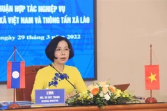 Tổng Giám đốc Thông tấn xã Việt Nam Vũ Việt Trang phát biểu tại buổi hội đàm. (Ảnh: Tuấn Anh/TTXVN)