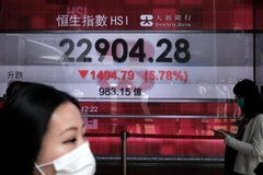 Bảng chỉ số chứng khoán tại Hong Kong (Trung Quốc). (Ảnh: AFP/TTXVN)