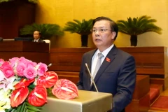 Bộ trưởng Bộ Tài chính Đinh Tiến Dũng trình bày Tờ trình đề nghị Quốc hội phê chuẩn quyết toán ngân sách nhà nước năm 2014. (Ảnh: An Đăng/TTXVN)