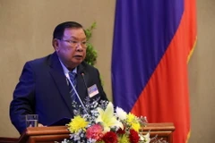 Tân Chủ tịch nước Bounnhang Volachith phát biểu sau khi được bầu. (Ảnh: Phạm Kiên/TTXVN)