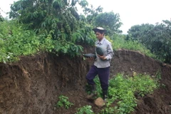 Hiện trường khu vực trượt lở, đứt gãy, lún đất. (Ảnh minh họa: Đặng Tuấn/TTXVN) 