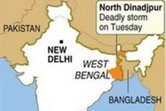 Bản đồ chỉ nơi cơn lốc đổ bộ vào phía Tây Bengal. (Ảnh: Internet)