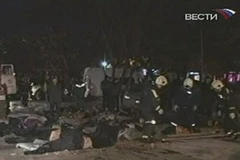 Hiện trường vụ nổ được phát trên kênh truyền hình Nga RTR. (Ảnh: AP)