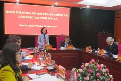 Trưởng ban Dân vận Trung ương Trương Thị Mai phát biểu tại buổi làm việc với lãnh đạo tỉnh Sơn La. (Ảnh: Nguyễn Cường/TTXVN)