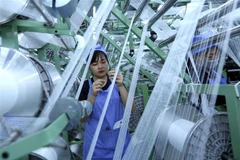 Dây chuyền sản xuất vải dệt kim tại Công ty TNHH Best Pacific Việt Nam, vốn đầu tư của Hồng Kong (Trung Quốc) tại khu công nghiệp VSIP (Hải Dương). (Ảnh: Danh Lam/TTXVN)
