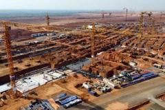 Nhà thầu thi công hạng mục nhà ga hành khách Cảng Hàng không Quốc tế Long Thành. (Ảnh: PV/Vietnam+) 