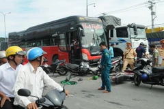 Hiện trường vụ tai nạn. (Ảnh: Mạnh Linh/TTXVN)