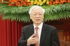 Tổng Bí thư, Chủ tịch nước Nguyễn Phú Trọng chủ trì họp Bộ Chính trị để phê duyệt quy hoạch Ban Chấp hành Trung ương khóa XIII, nhiệm kỳ 2021-2026; xem xét công tác nhân sự và quyết định thi hành kỷ luật cán bộ. (Ảnh: Trí Dũng/TTXVN)