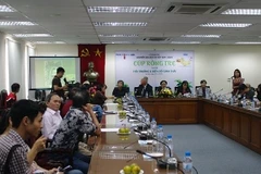 Tại Lễ phát động Giải Biếm họa Báo chí Việt Nam - Cúp Rồng Tre lần 3 (Ảnh: Nguyễn Anh/ Vietnam+) 