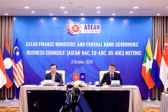 Bộ trưởng Tài chính Đinh Tiến Dũng đã chủ trì và điều hành Hội nghị từ Trung tâm Hội nghị Quốc tế (ICC), 11 Lê Hồng Phong, Hà Nội. (Ảnh: Vietnam+)