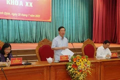 Ủy viên Bộ Chính trị, Thường trực Ban Bí thư Trung ương Đảng Võ Văn Thưởng phát biểu tại buổi làm việc. (Ảnh: Kha Phạm/TTXVN)