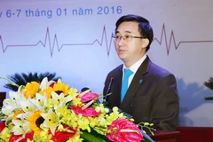 Chủ tịch Hội Thầy thuốc trẻ Việt Nam Trần Văn Thuấn phát biểu tại đại hội. (Ảnh: An Đăng/TTXVN)