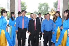 Tổng Bí thư Nguyễn Phú Trọng đến dự Đại hội. (Ảnh: Trí Dũng/TTXVN)