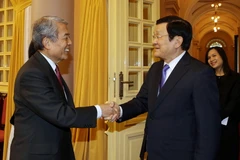 Chủ tịch nước Trương Tấn Sang tiếp ông Yutaka Aso, Chủ tịch Liên đoàn kinh tế vùng Kyushu của Nhật Bản. (Ảnh: Nguyễn Khang/TTXVN)
