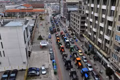 Các lái xe Hy Lạp biểu tình tại thủ đô Athens ngày 20/1 vừa qua. (Ảnh: AFP/TTXVN)