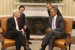 Tổng Bí thư Nguyễn Phú Trọng hội đàm với Tổng thống Hoa Kỳ Barack Obama tại Nhà Trắng ở Thủ đô Washington D.C, trong khuôn khổ chuyến thăm chính thức Hợp chủng quốc Hoa Kỳ vào tháng 7/2015. (Ảnh: Trí Dũng/TTXVN)
