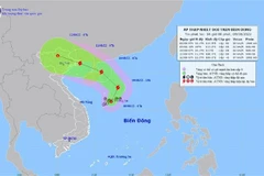 Bản đồ đường đi của vùng áp thấp trên Biển Đông. (Ảnh: TTXVN phát)