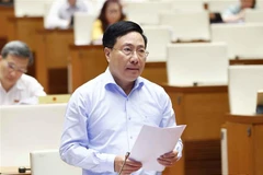 Phó Thủ tướng Thường trực Chính phủ Phạm Bình Minh cùng tham gia trả lời chất vấn, giải trình về những vấn đề có liên quan. (Ảnh: Doãn Tấn/TTXVN)