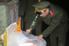 Kiểm tra tang vật (Ảnh: Sơn Bách/Vietnam+)