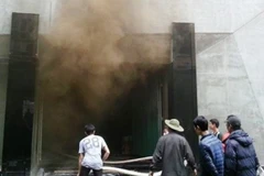 Vụ cháy thật bị nhầm lẫn với diễn tập sắp diễn ra. (Ảnh: Sơn Bách/Vietnam+)