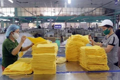 Sản xuất hàng xuất khẩu sang thị trường Nhật Bản. (Ảnh: Trần Việt/TTXVN)