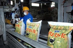 Dây chuyền đóng gói sản phẩm phân bón NPK tại Công ty Cổ phần Bình Điền-Quảng Trị. (Ảnh: Danh Lam/TTXVN)
