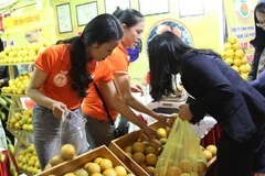Người dân mua cam Vinh tại hội chợ. (Ảnh: Nguyễn Oanh/TTXVN)