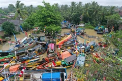 Cảnh tàn phá sau thảm họa sóng thần tại làng Teluk, Pandeglang, tỉnh Banten, Indonesia ngày 25/12/2018. (Ảnh: THX/TTXVN)