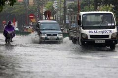 Mưa lớn gây ngập tại thành phố Thái Bình. (Ảnh: Thế Duyệt/TTXVN)