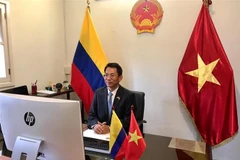 Đại sứ Lê Viết Duyên tại buổi trình Thư ủy nhiệm lên Tổng thống Ivan Duque. (Ảnh: TTXVN phát)