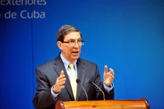 Bộ trưởng Bruno Rodríguez Parrilla phát biểu tại cuộc họp báo. (Ảnh: TTXVN)