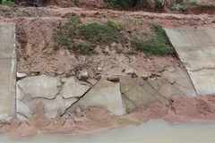 Nhiều điểm sụt lún, sạt lở tại Kênh chính Đông và Kênh chính Tây của Thủy lợi Ia Mơr. (Ảnh: Hồng Điệp/TTXVN)