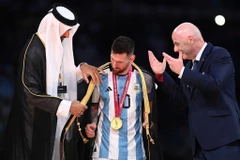 Tiền đạo Lionel Messi ăn mừng bàn thắng vào lưới Mexico trong trận đấu thuộc bảng C tại World Cup 2022. (Ảnh: THX/TTXVN)