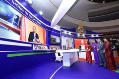 Gian trưng bày các ấn phẩm của TTXVN tại Hội báo toàn quốc. (Ảnh: Minh Quyết/TTXVN)