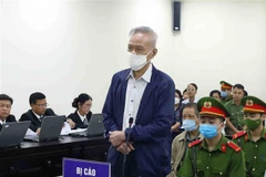 Bị cáo Lương Văn Hóa (sinh năm 1957, cựu Tổng Giám đốc Công ty Cổ phần Dược phẩm Cửu Long) khai báo trước tòa. (Ảnh: Phạm Kiên/TTXVN)