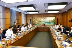 Đoàn đại biểu Quốc hội thành phố Hà Nội thảo luận ở tổ. (Ảnh: Doãn Tấn/TTXVN)