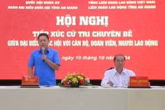 Đoàn đại biểu Quốc hội tỉnh An Giang tiếp xúc cử tri là cán bộ, đoàn viên, công nhân lao động trước Kỳ họp thứ 8, Quốc hội khóa XV. (Ảnh: Công Mạo/TTXVN)