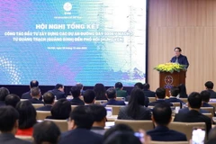 Thủ tướng Phạm Minh Chính phát biểu tại Hội nghị tổng kết dự án đường dây 500kV mạch 3 Quảng Trạch-Phố Nối. (Ảnh: Dương Giang/TTXVN)