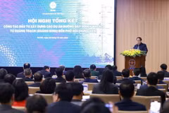 Thủ tướng Phạm Minh Chính phát biểu tại Hội nghị tổng kết dự án đường dây 500kV mạch 3 Quảng Trạch-Phố Nối. (Ảnh: Dương Giang/TTXVN)