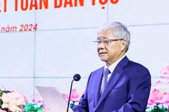 Ủy viên Bộ Chính trị, Bí thư Trung ương Đảng, Chủ tịch Ủy ban Trung ương Mặt trận Tổ quốc Việt Nam Đỗ Văn Chiến phát biểu. (Ảnh: TTXVN)
