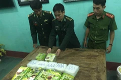 Lực lượng chức năng đã thu giữ 7 túi vuông nghi ma túy đá. (Ảnh: Thanh Thủy/TTXVN)