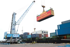 Đón tấn hàng thứ 9.000.000 thông qua cảng Quy Nhơn trong năm 2019. (Ảnh: Ly Kha/TTXVN)